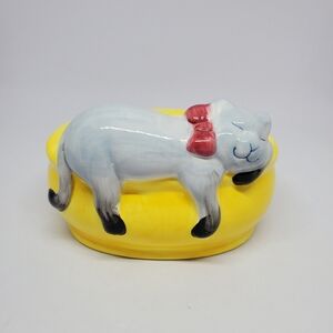 Ceramic Sleeping Lounging Grey Kitty Cat Vase Planter Trinket Dish ~ China
